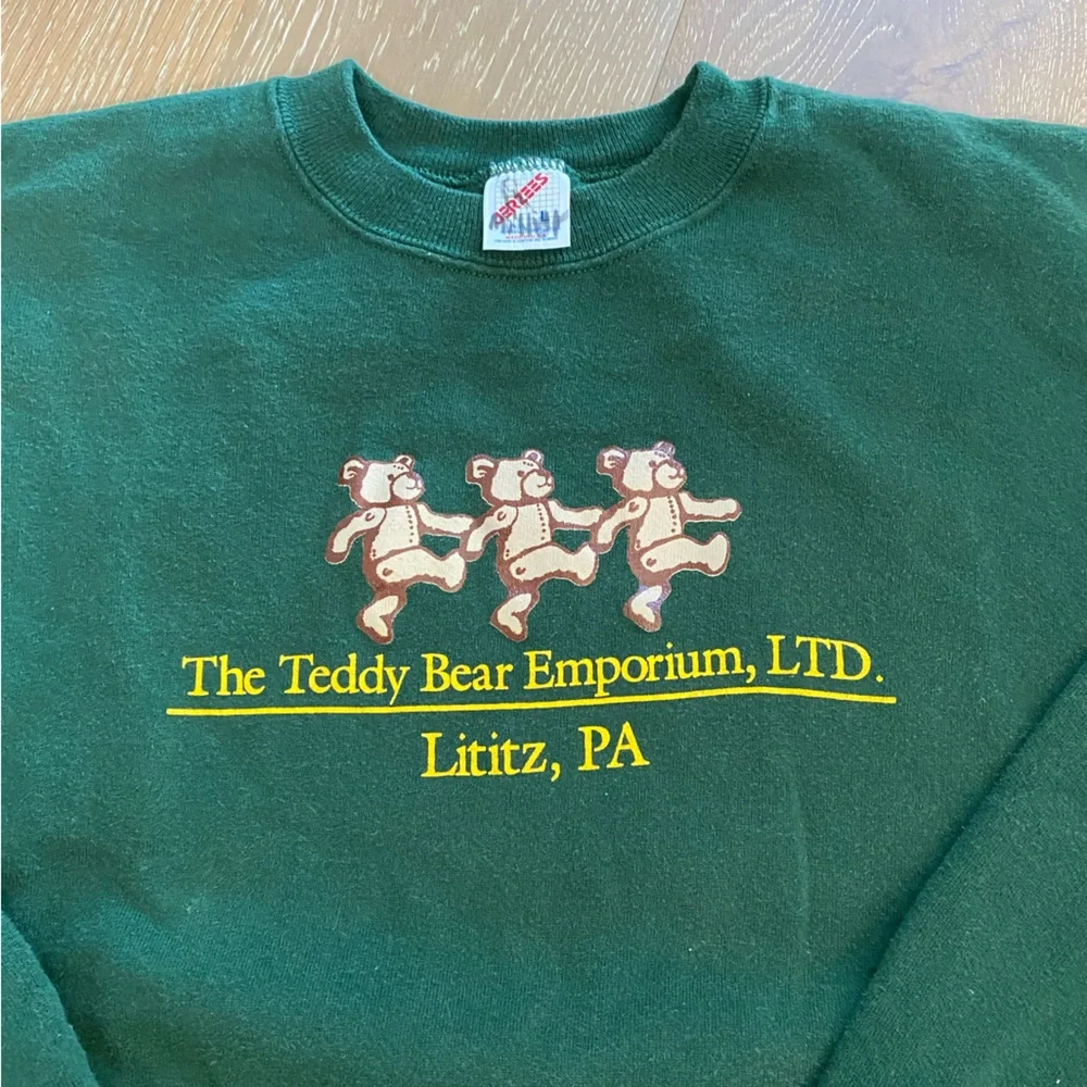 Jerzees Vintage Green Sweatshirt with Teddybears Size Large
